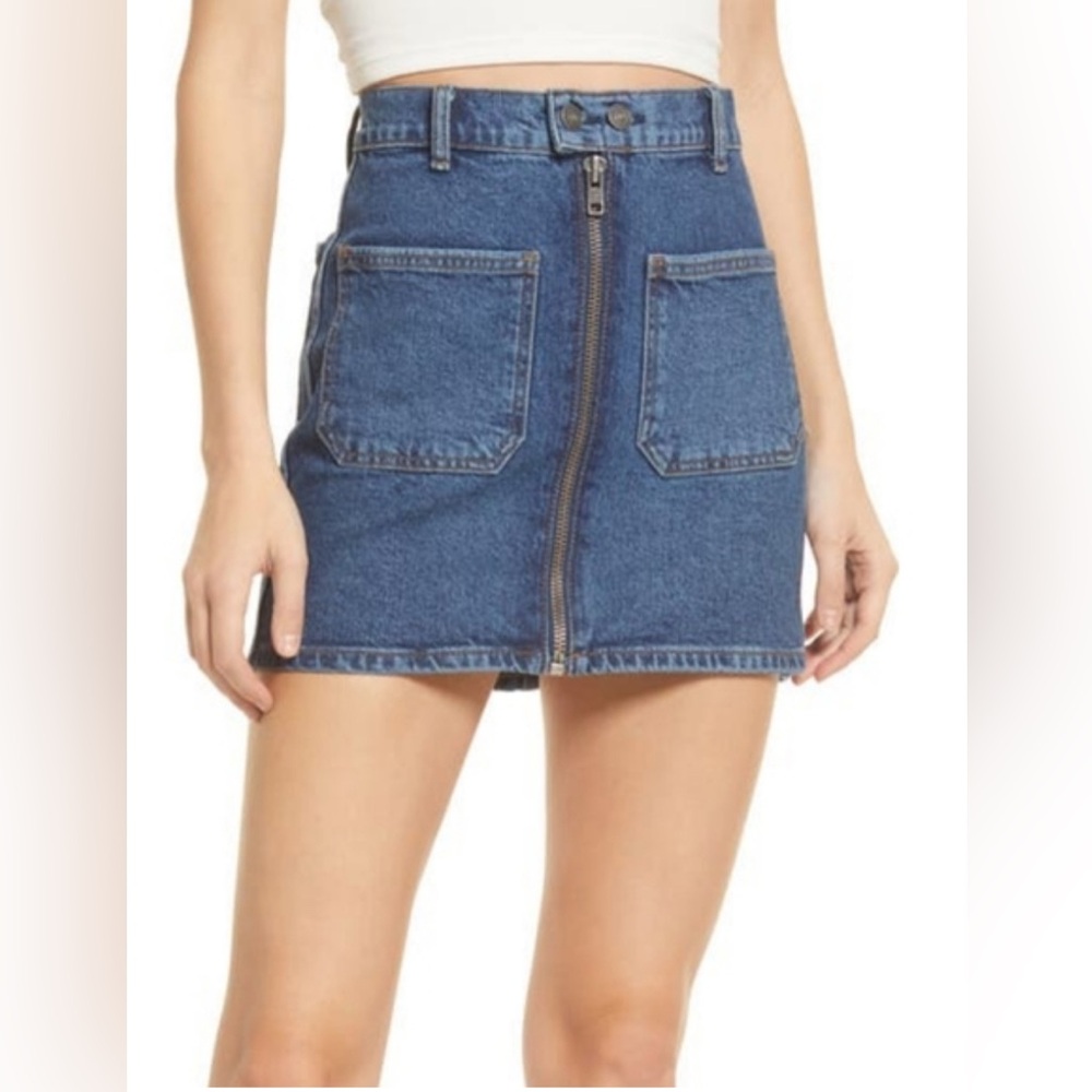 $128 Reformation Anna Patch Pocket Denim Skirt Sz 27